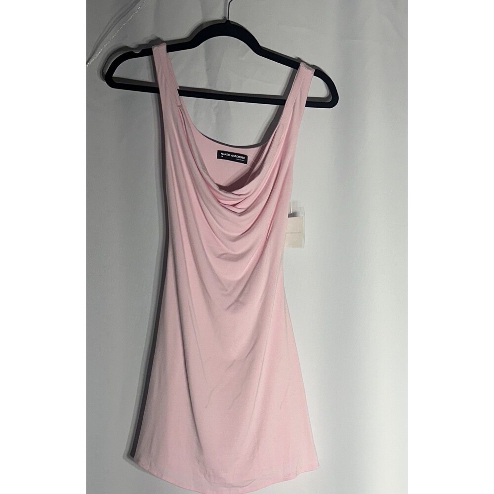 Naked Wardrobe Draped Cowl Neck A-Line Mini Dress Pink Cotton Candy XS